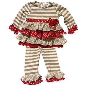 Precious Counting Daisies 24M 2 Piece Ruffle Lace Rose Set Red and Gray